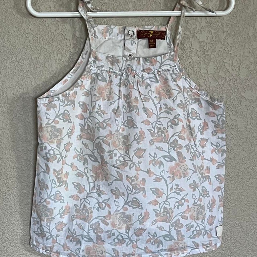 7 For All Mankind floral tank top with gray and peach flowers and vines